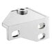 A silver metal Avantco bottom left hinge pivot bracket with two holes.