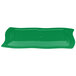 A green rectangular platter with a curved edge.