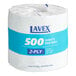 A Lavex individually-wrapped toilet paper roll with blue and white packaging.