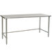 An Eagle Group stainless steel work table with an open base and metal legs.