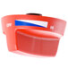 A red plastic Tri-Star knob with a white and blue label.