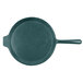 A Tablecraft hunter green cast aluminum pizza tray with a handle.