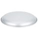 An aluminum round tray with a silver handle.