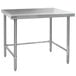 An Eagle Group stainless steel work table with metal legs.