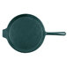 A Tablecraft hunter green cast aluminum pizza tray with a handle.