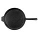 A black Tablecraft cast aluminum pizza tray with a handle.