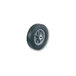 A close-up of a black wheel with a grey rim.
