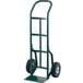 A green Harper steel hand truck with black pneumatic wheels.