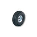The metal rim of a black wheel with a black tire on a white background.
