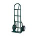 A green Harper hand truck with wheels.
