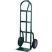 A green Harper steel hand truck with black wheels and loop handles.