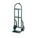 A green Harper steel hand truck with black handles and pneumatic wheels.