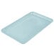 A close-up of a sky blue rectangular Cambro cafeteria tray.