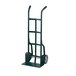 A green metal Harper dual handle hand truck with pneumatic wheels.