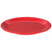 A red Carlisle Sierrus melamine plate with a narrow rim.