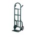 A green Harper steel hand truck with wheels.