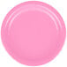 A close-up of a Creative Converting candy pink paper plate.