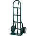 A green Harper steel hand truck with pneumatic wheels.