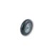 A close-up of the black balloon cushion wheel on a Harper hand truck.