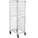 A Winholt medium-duty aluminum sheet pan rack with wheels.