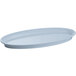 A gray oval plate with a silver handle.