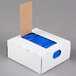 A white box with blue laminated twist ties inside.