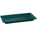 A Tablecraft rectangular cast aluminum platter in hunter green with white speckles.