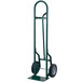 A green Harper hand truck with wheels and a handle.