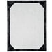 A white rectangular menu paper with a black marble border.
