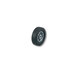 A close-up of a Harper hand truck wheel with a black tire and silver rim.