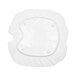 A white melamine platter with a palm leaf design on the curved surface.