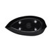 A black oval Elite Global Solutions melamine platter with four white leaf-shaped designs.