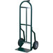 A green Harper steel hand truck with black wheels and a single pin handle.