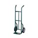 A green Harper steel hand truck with black pneumatic wheels.