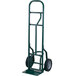 A green Harper steel hand truck with black rubber wheels.