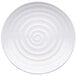 A white Elite Global Solutions melamine plate with a swirl pattern.