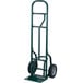 A green Harper tall steel hand truck with loop handle and black pneumatic wheels.