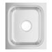 A white square stainless steel sink with a hole in it.