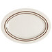 A white oval plate with brown lines.