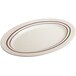 A white oval platter with brown lines.