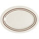 A white oval platter with brown lines.