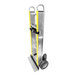 A silver and yellow Harper hand truck with pneumatic wheels and a ratchet.