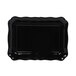 A black rectangular melamine dish with scalloped edges.