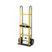 A yellow Harper hand truck with wheels and a yellow and black frame.