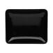 A black rectangular melamine bowl with a white border.