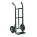 A Harper green hand truck with black metal frame and 10" x 2" solid rubber wheels.