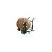 A Harper green and wooden hand truck with rubber wheels.