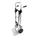 A silver Harper Mega Truck Junior aluminum hand truck with wheels and a handle.