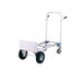 A close-up of the wheels of a Harper Mega Truck Junior Aluminum Hand Truck.