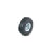 A close-up of a black wheel with a silver rim and white tire.